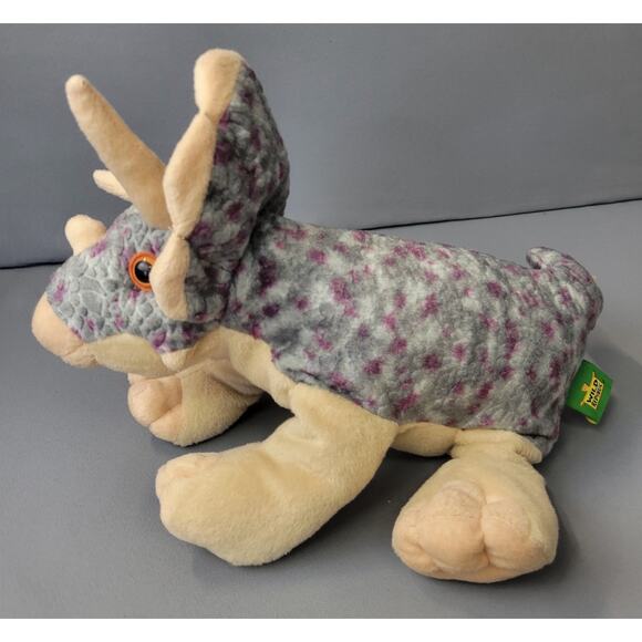 Wild Republic Triceratops Dinosaur Plush Toy 10" Sitting Gray Purple 2012 - Picture 3 of 13